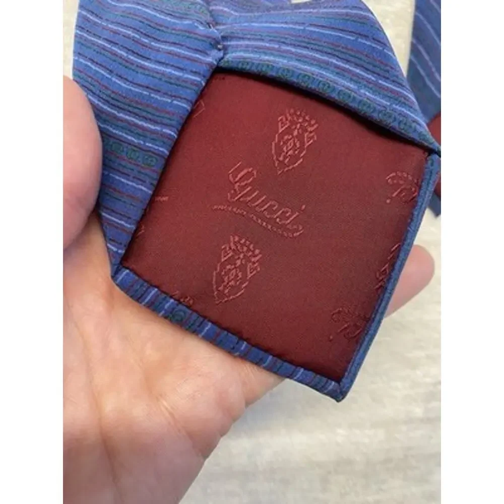 Vintage Gucci Tie 1970s Mens 100% Silk Luxury Designer Rare Blue Stripe Necktie